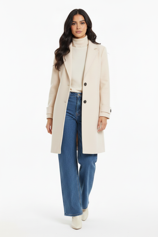 Abrigo crema con jeans