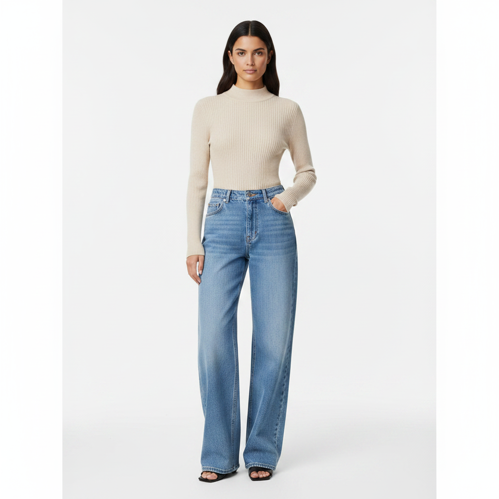 Beatle beige con wide leg jeans